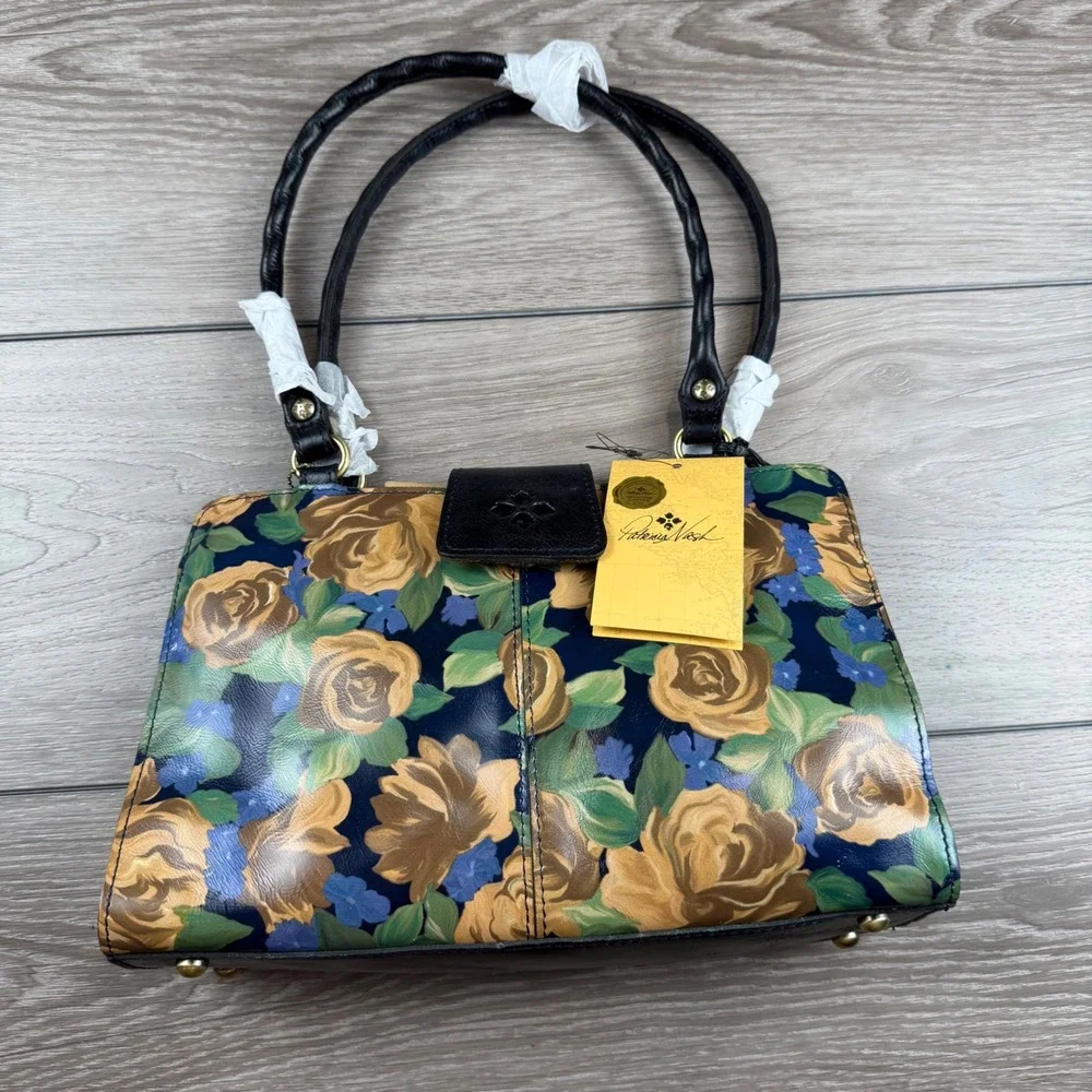 Patricia Nash Womens Satchel Blue Sky Rose Floral Leather Handbag Multi OS